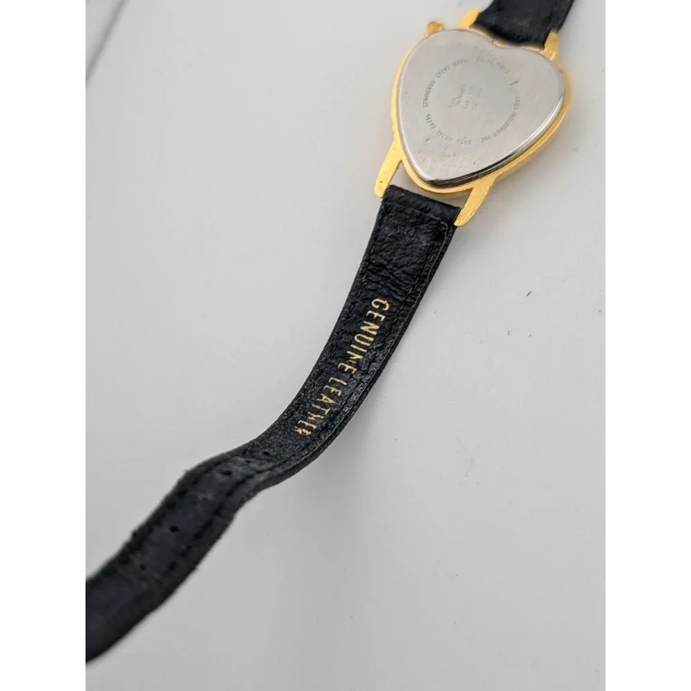 Vintage #1 Mom Heart Watch 28mm Gold Case MOP Dial Leather Band-‎ New Battery